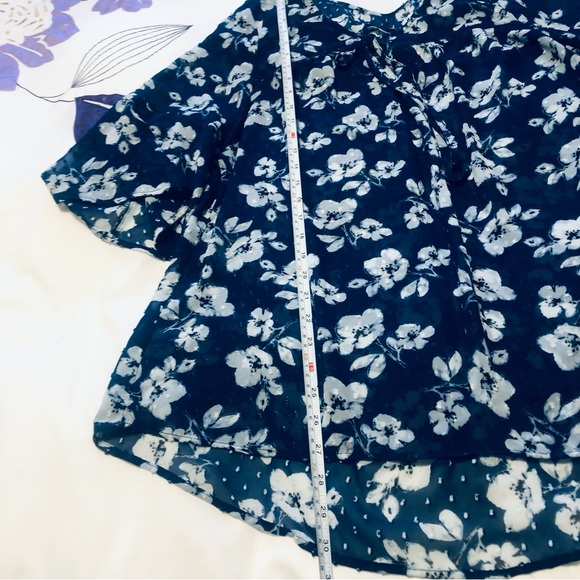 1X Navy Floral Peasant Top with Bell Sleeves and Faggoting detail Boho - Picture 8 of 14